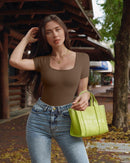 Ribbed Heart Neck Short Sleeve Bodysuits