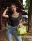 Ribbed Heart Neck Short Sleeve Bodysuits