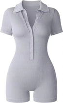 Ribbed V Neck Romper
