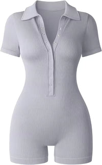 Ribbed V Neck Romper