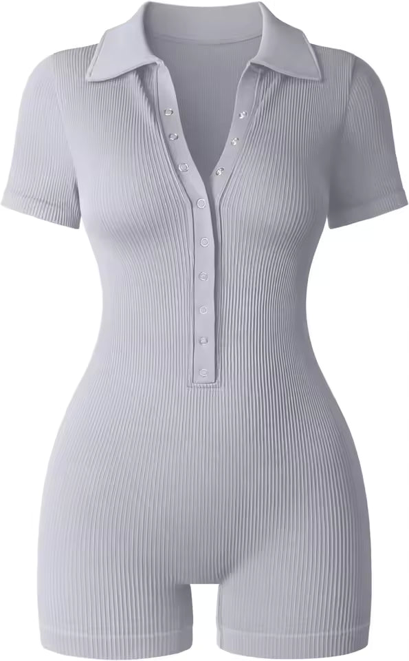 Ribbed V Neck Romper