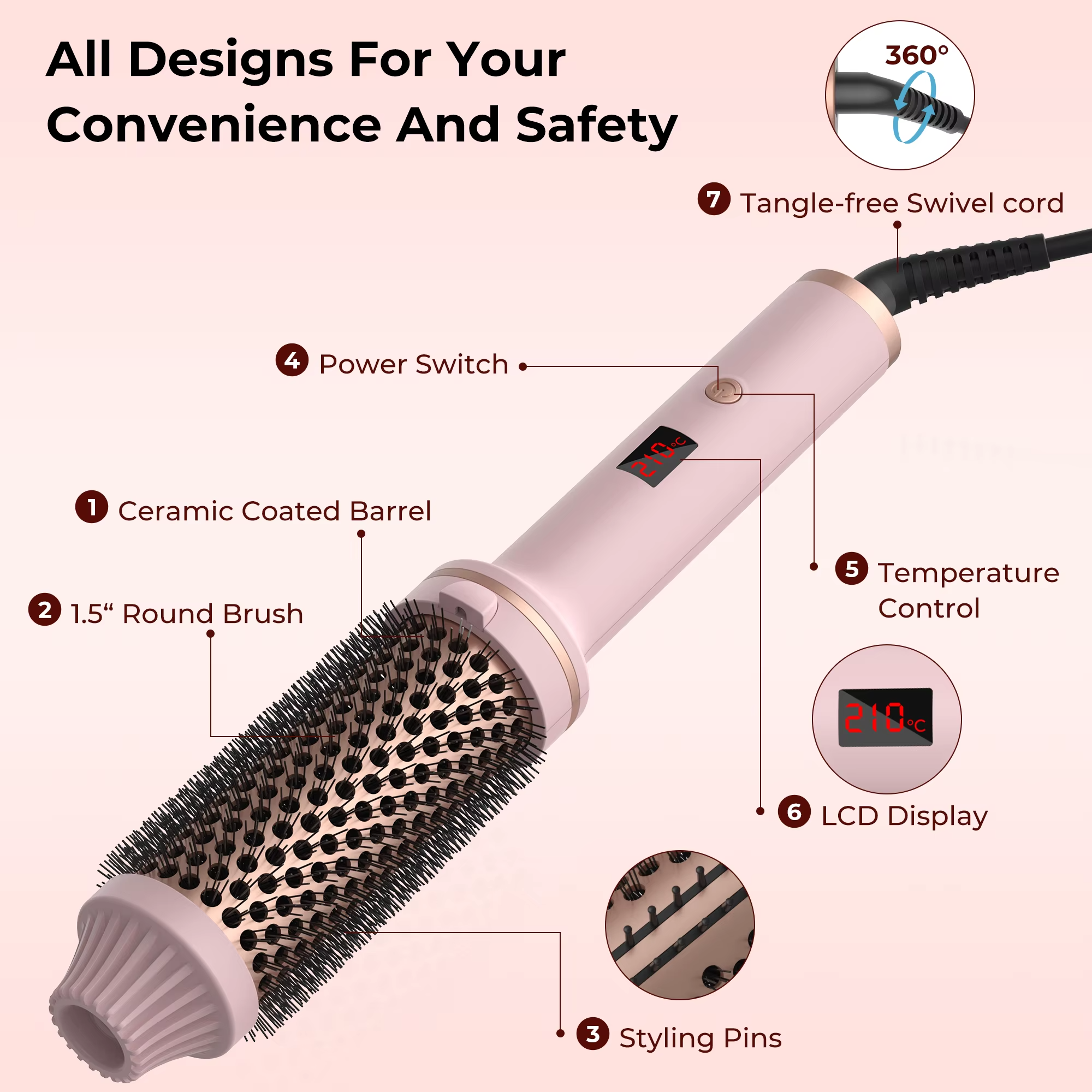 3-in-1 Pro Negative Ion Two PTC Heaters Thermal Brush