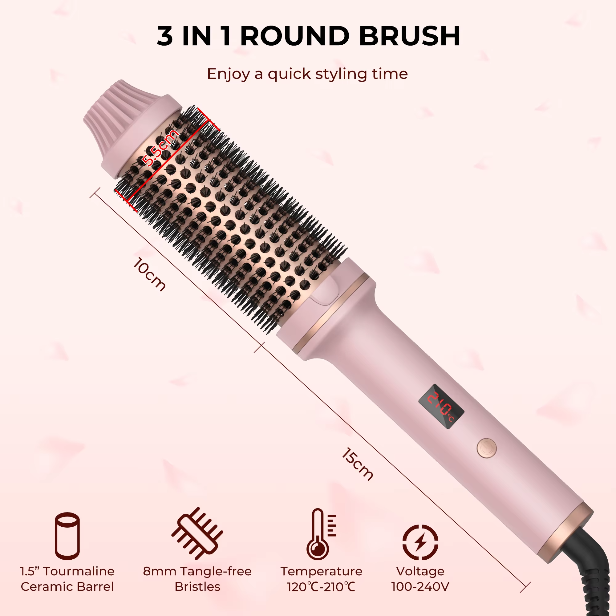 3-in-1 Pro Negative Ion Two PTC Heaters Thermal Brush