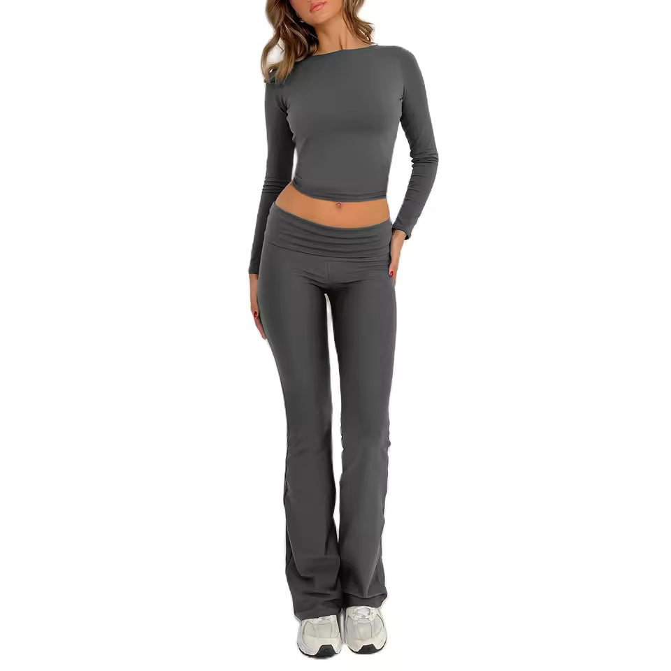 Long Sleeve Crop Top Set
