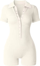 Ribbed V Neck Romper