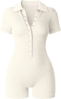 Ribbed V Neck Romper