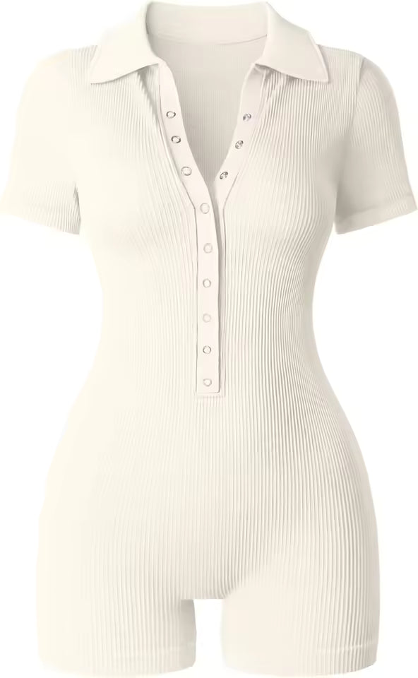 Ribbed V Neck Romper