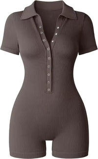 Ribbed V Neck Romper