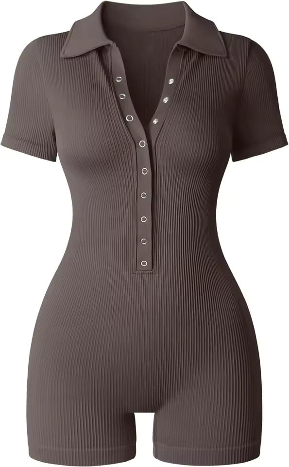 Ribbed V Neck Romper