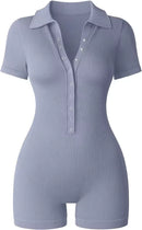 Ribbed V Neck Romper