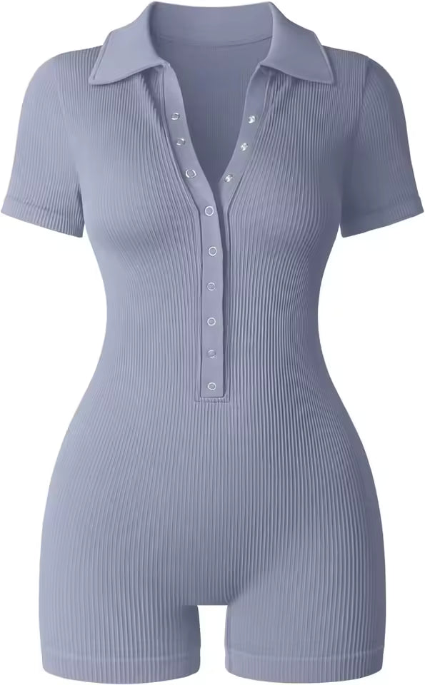 Ribbed V Neck Romper