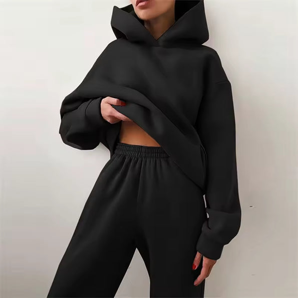 Oversized Solid Casual Hoody Set
