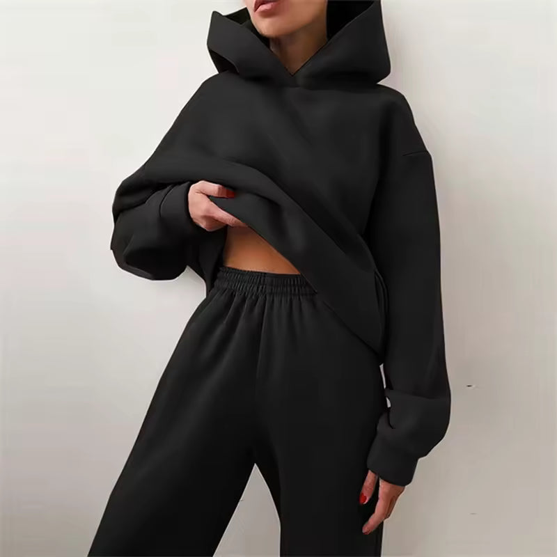 Oversized Solid Casual Hoody Set