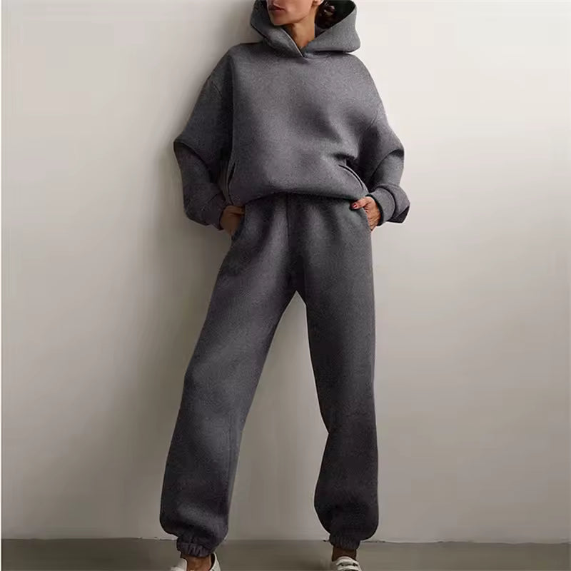 Oversized Solid Casual Hoody Set