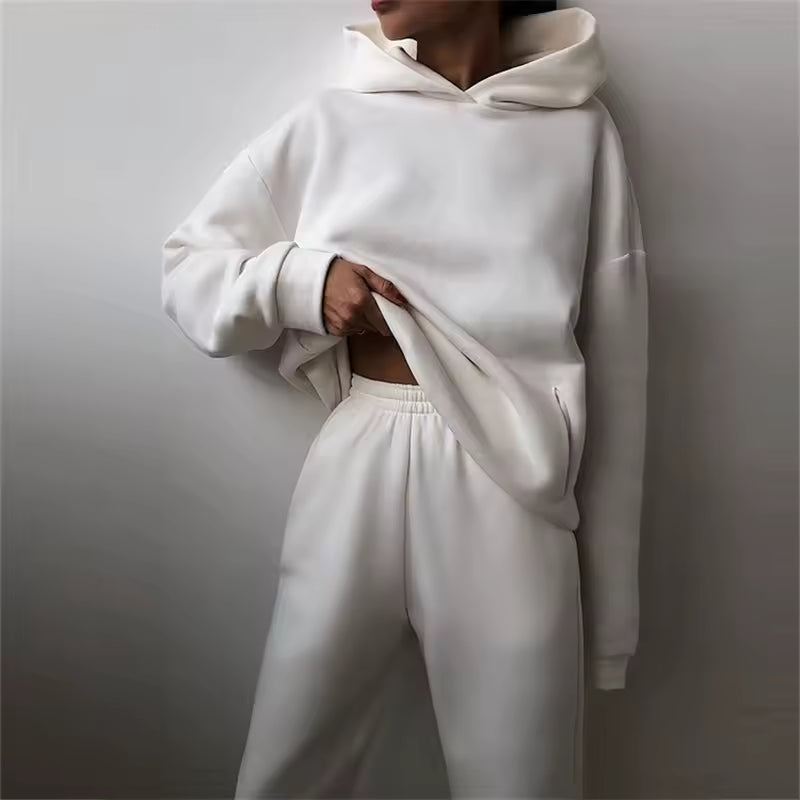 Oversized Solid Casual Hoody Set